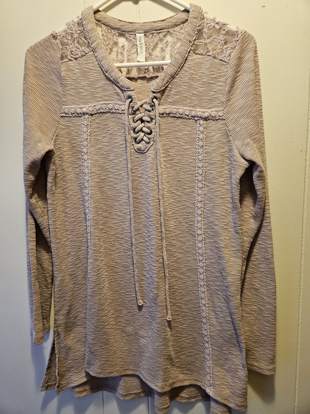 Mia & Tess | Waffle Knit Henley Top|Dusty Lavendar| Women's Size LG